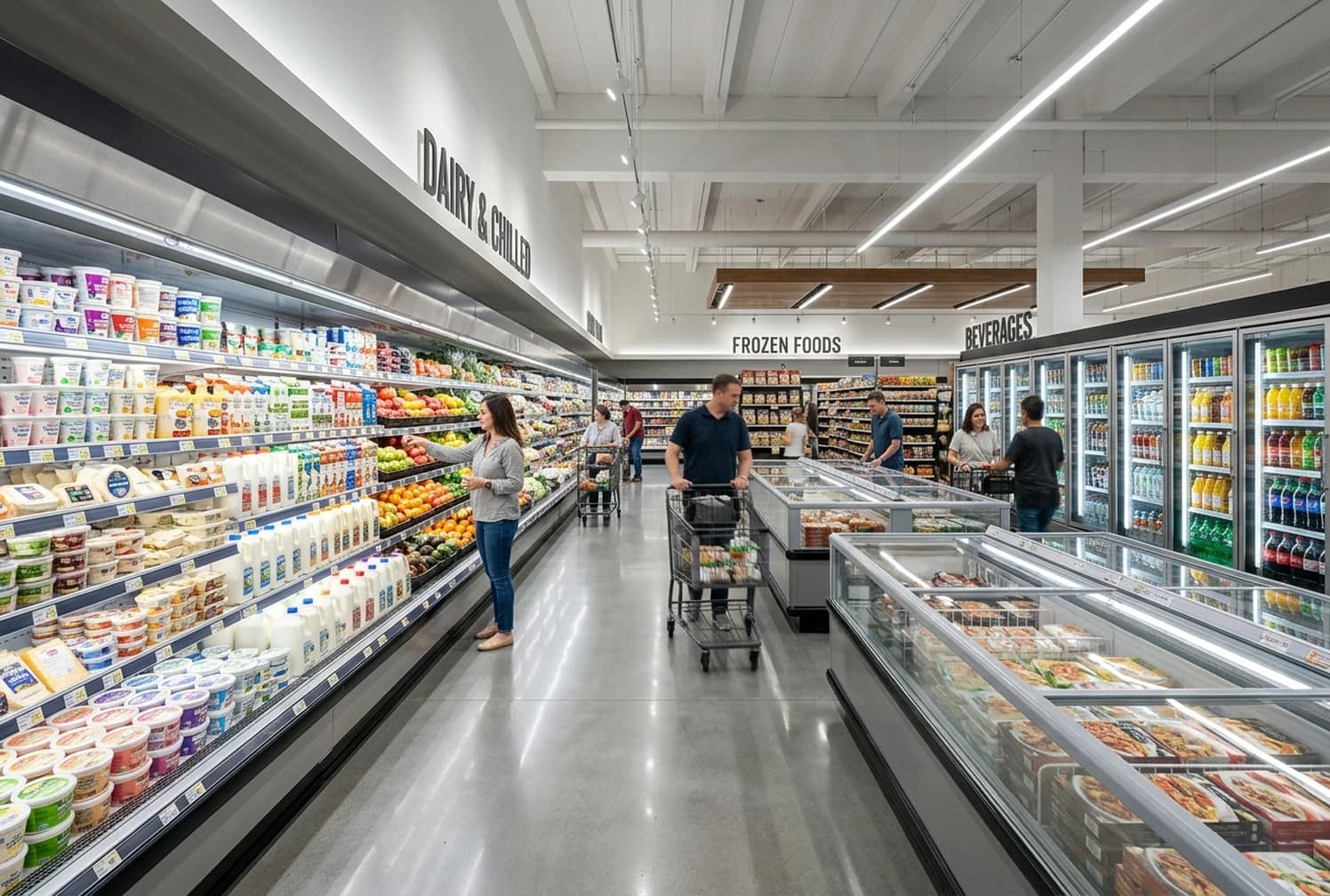 Supermarket retail multideck refrigeration and island display freezers